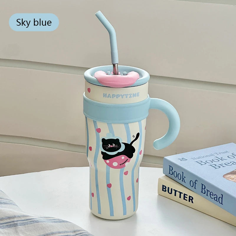 Cute Cat Thermos Cup With Handle
