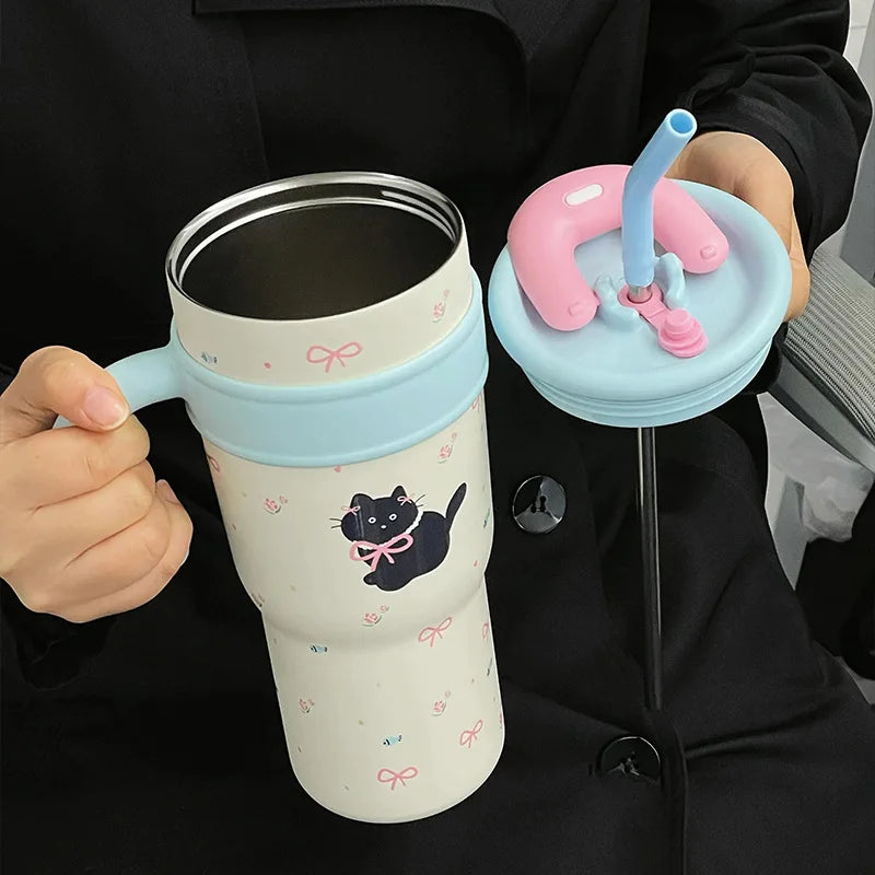 Cute Cat Thermos Cup With Handle