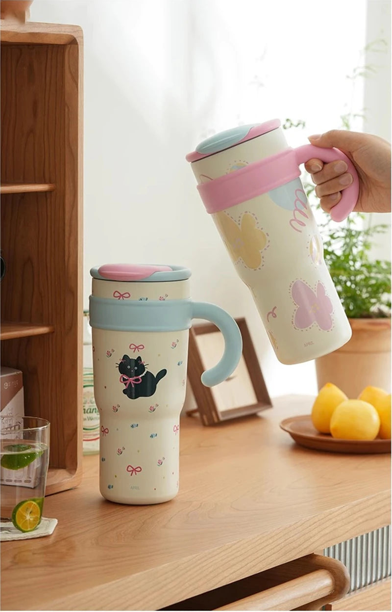 Cute Cat Thermos Cup With Handle
