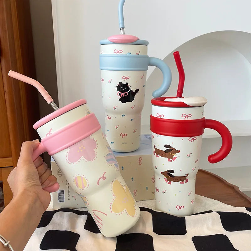 Cute Cat Thermos Cup With Handle