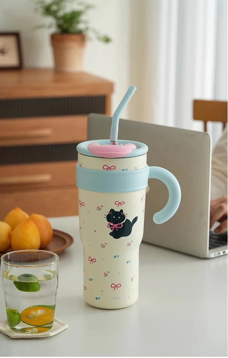 Cute Cat Thermos Cup With Handle