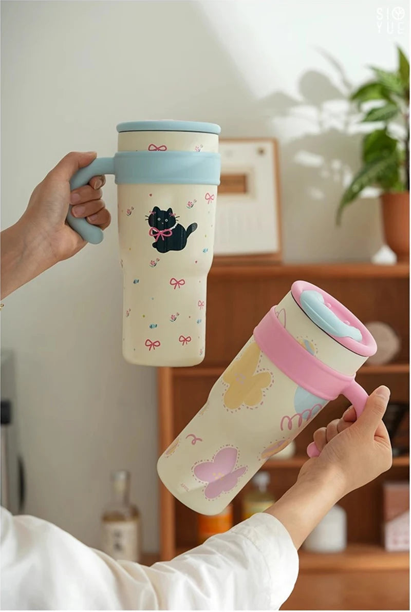 Cute Cat Thermos Cup With Handle