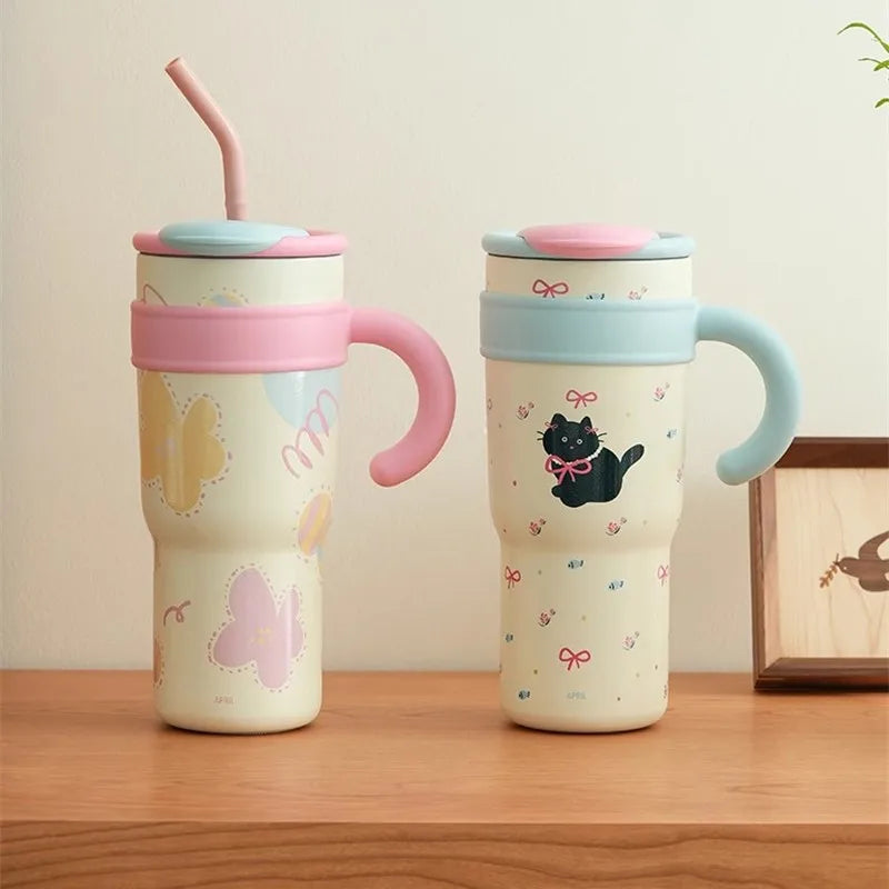 Cute Cat Thermos Cup With Handle