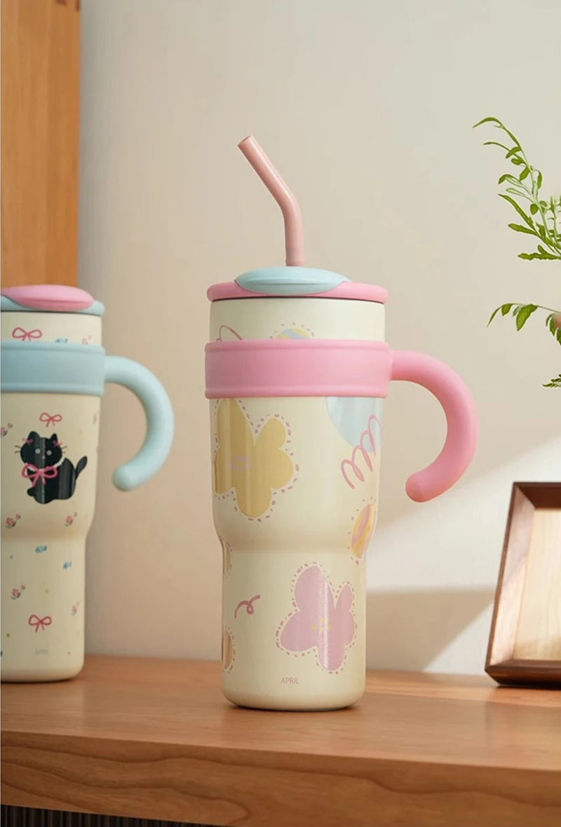 Cute Cat Thermos Cup With Handle