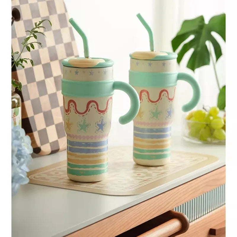 Cute Cat Thermos Cup With Handle