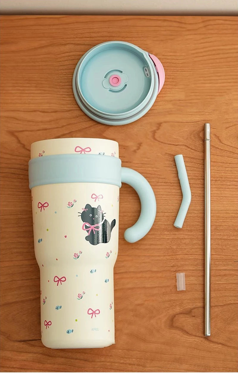 Cute Cat Thermos Cup With Handle