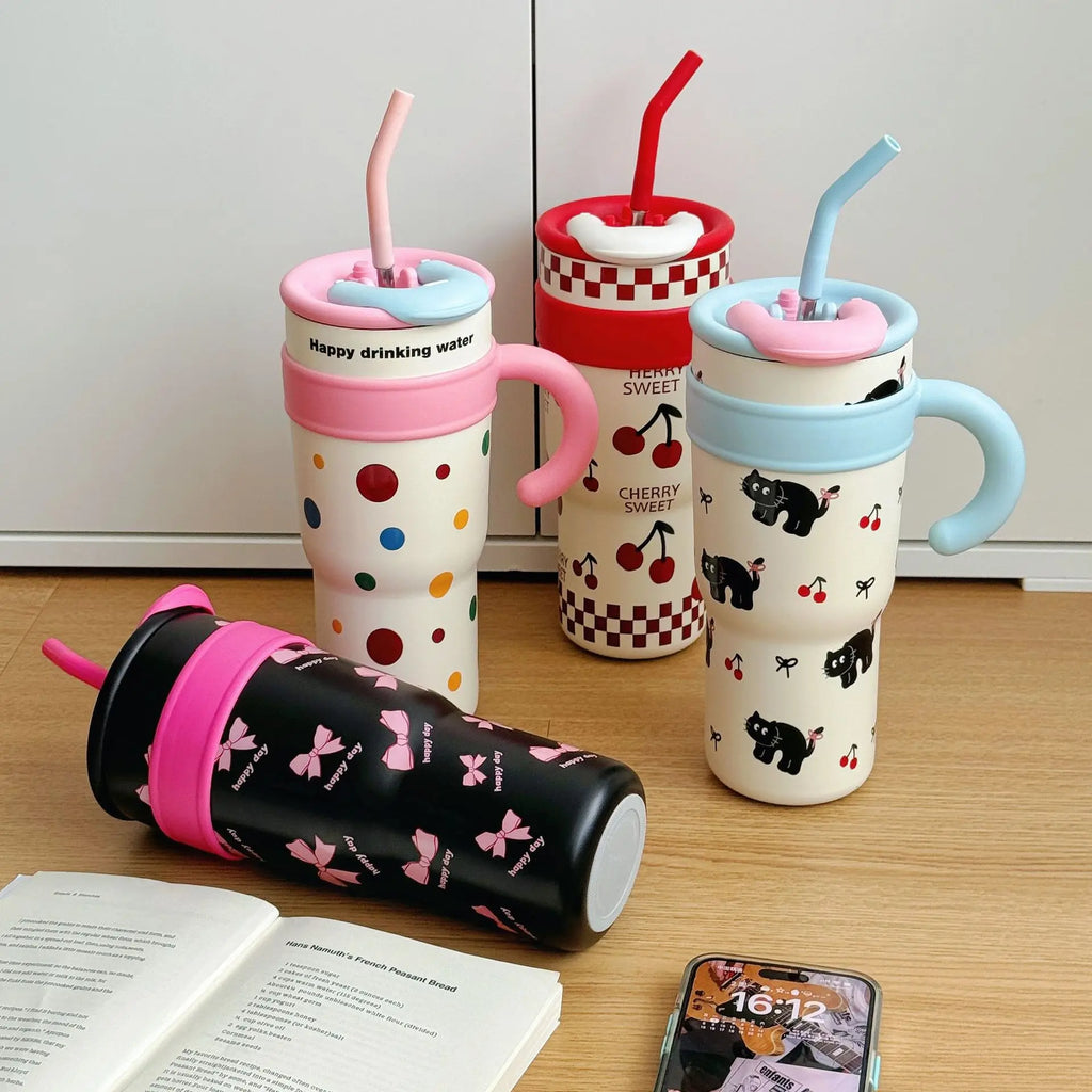 Cute Cat Thermos Cup With Handle