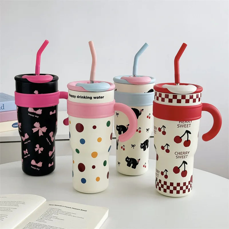 Cute Cat Thermos Cup With Handle